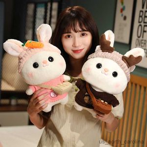 Doldurulmuş peluş hayvanlar 1 adet 30cm sevimli büyük kafa tavşan ile kazak kafa bandı peluş oyuncaklar cosplay tavşan Aksesuarlar ile karikatür hayvanlar için karikatür hayvan r230811