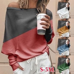 Kvinnors t-shirt plus size Spring Autumn Winter Women's Clothing Off Shoulder Sweaters Casual Long Sleeve Shirts Tops S-5XL 230811