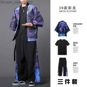 Calças masculinas 2022 Chinês Rúsculo de pêssego de estilo chinês Verão de três peças conjunto de pêssego masculino Han Fu Trend Chinese Ancient Style Men's Robe Z230814