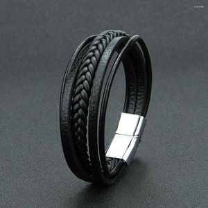 Link Bracelets Punk Braid Leather Bracelet For Men Black And Clasp Wristband Male Jewelry Vintage Fashion Gifts