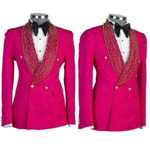 Shiny Men's Wedding Suits Slim Fit 2 Pieces Pärlor Jacket Set Groom Tuxedos Shawl Lapel Groomsmen Prom Blazers Costume Homme