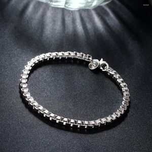 Länk armband specialerbjudande mode 925 stämpel silver färg armband för man kvinna klassisk 4mm boxkedja smycken bröllop fest jul