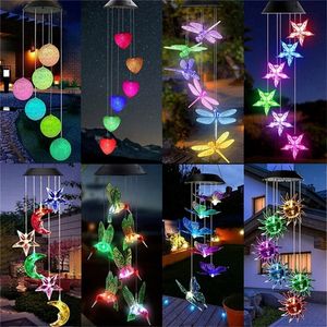 Trädgårdsdekorationer LED Solar Wind Chime Crystal Ball Hummingbird Wind Chime Light Color Changing Waterproof Hanging Solar Light for Home Garden 230810