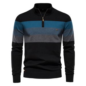 Sweaters masculinos etono e inverno meio alto colar de colarinho correspondente a listras casuais knitwear de alta qualidade 230811