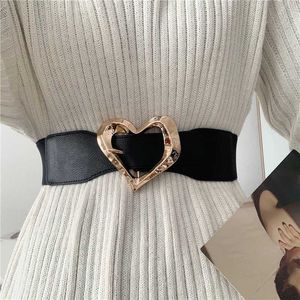 Bälten Big Heart Buckle Belt Stretch Black Cummerbunds Dress Coat Solid Wide White Midjeband Kjolflickor Studenter Party Dekorera gåvor