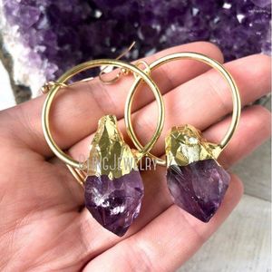 Hoop Earrings ER40226 Raw Amethyst Point Boho February Birthstone Jewelry For Women