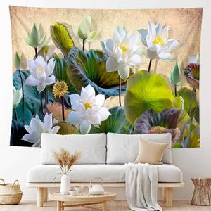 Tapissries Home Decor Summer Lotus Wall Hanging Tapestry Lotus Print Tapestry For Bedroom Living Room 230x180cm