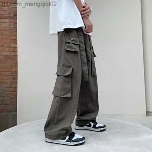 Men's Pants Overalls Men's 2022 New Hong Kong Style Multi Pocket Loose Fashion Young Casual Pants Retro Versatile Straight Pants 2022 Z230814