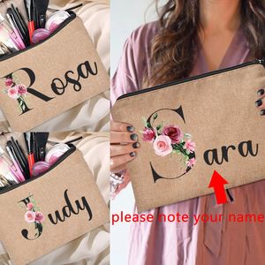 Cosmetic Bags Cases Custom Name Flower Letter Bag Bachelorette Party Neceser Makeup Zipper Pouch Toiletry Organizer Bridesmaid Gifts 230810