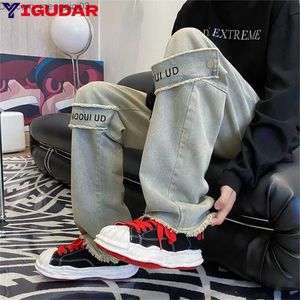 Men's Jeans Wide Leg Denim Jeans Men's Autumn Dad Trend Teeth Loose Straight Leg Pocket Pants Japan Loose Hip Hop 2022 New Z230814