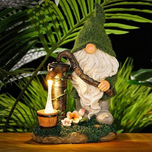 Decorative Objects Figurines Outdoor Garden Resin Dwarf Statue Lighting Guide Solar Led Lantern Welcome Sign Courtyard Lawn Large Decoration 230810