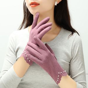 Fingerless Gloves Grace Fashion Lady Gloves Autumn Spring Thin Cold Protection Gloves Windproof Pouch Screen Driving Cycling Pearl Glove Women 230811