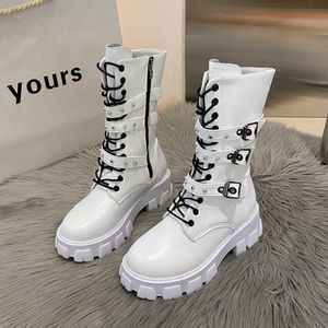 2023 Autumn/Winter New Punk Lace Up Grube Buty Środkowej długości Kobiety duże buty Knight Long Boots 230811