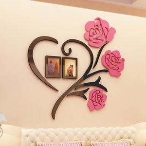Frames 3D Creative Rose Flower Wall Decals Wedding Room Romantic Decoration Acrylic P Stickers Living DIY Mural Art 230810