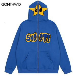 Mens Hoodies Sweatshirts Vintage Emo kapüşonlu ceket sokak kıyafeti hip hop nakış yıldız mektup tam fermuarlı punk polar ceketler harajuku moda pamuk ceket 230810