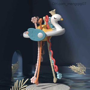 Pull Toys Swan Shaped Silicone Tooth Toy Infant Montessori Rope Development Toddler Toy 6 12 24 Months Infant Sensor Toy Z230814