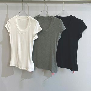 Kvinnors t-skjortor grå stretch tight kort ärm nisch 2023 sommaren smal topp sexig t-shirt halva