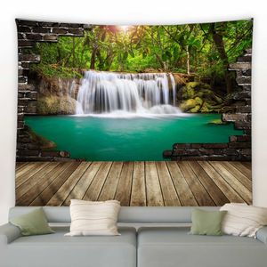 Tapeçarias personalizáveis bela caverna cachoeira tapeçaria floresta paisagem parede pendurado estilo boho quarto quarto casa cobertor