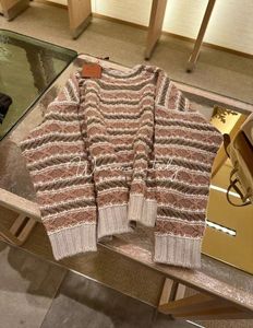 Womens Sweaters Autumn and Winter loro piana Cashmere Color Matching Knitted Sweaters Green Pink