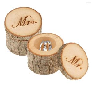 Present Wrap Wood Wedding Ring Box 2st Engagement Holder Boxar Rustik Container smycken Mini Vintage Storage Fall för