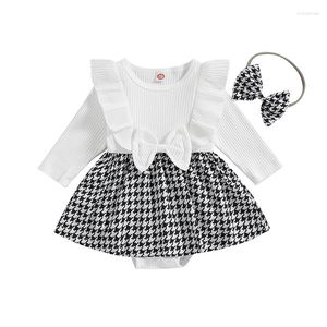 女の子のドレスBeqeuewll Infant Rompersドレス長袖ニットハウンドトゥーススカートジャンプスーツ生まれつき服ベビーボディスーツヘッドバンド