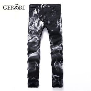 Gersri Night Club Mens 3D Printing Jeans Black Wolf Pattern Print Punc