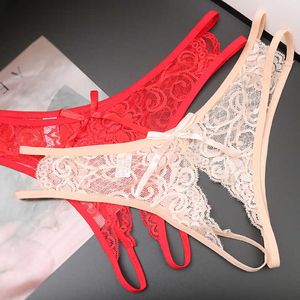 Sexy Set Sexy Lingerie Women's Panties Crotch Opening Transparent g Strings Thongs Solid Bowknot Underwear for Ladies Women Lace Pantys 230808