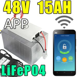 48v 15Ah LifePO4 APP BATTERE APP REMOTE CONTROLLO Bluetooth Solar Electric Bicycle Battery Pack Scooter Ebike 800W 800W