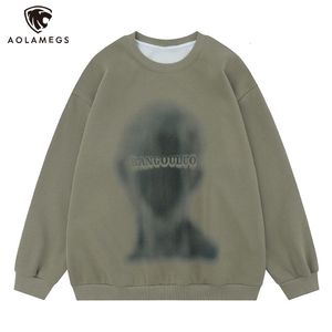 Mens Hoodies Sweatshirts Streetwear Blurred Portrait Graphic Letter Print Sweatshirt for Men Autumn Fashion Oneck Rib Sleeve Oversized Pullover 2 Colors 230811