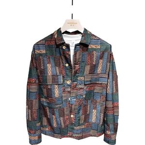 Spring and autumn men's fashion geometric pattern flower shirt young men handsome loose casual jacket Hawaii Floral Letter Pr216v