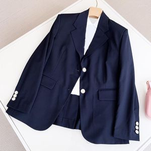 Kvinnors kostymer Cosmicchic 2023 Tidig höst Fashion Casual Navy Blue Wool Suit Blazers Women Classic Long Sleeve Lapel Single Breasted