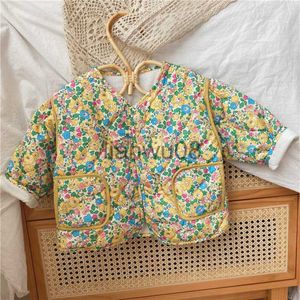 Jackets 2021 Autumn Toddlers Kids Coat Floral Girls Jacket Puff Sleeve Korean Style Kids Cotton Padded Snowsuits Outerwear x0811