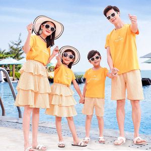 Passende Familienoutfits Passende Familienoutfits Sommer Mama Tochter T-Shirt Kleid Familienlook Papa Sohn T-Shirt + Shorts Urlaub Paar Passende Kleidung