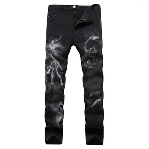 Men's Jeans 2023 Dark Streetwear Skull Print Punk Men Vintage Slim Trousers Hip Hop Stretch Cotton Denim Pants For Teens Pantalones