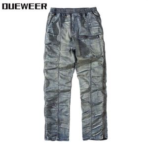 Dueweer Vintage Prosted Pleated Jeans Swag Streetwear Slim Fit Biker Jeans Men Hip Hop Double Side Zipper Denim Pant for Men236Q