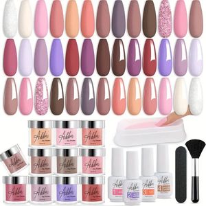 27st. Essential Dip Powder Nail Kit - 20 färger, naken, rosa, korall, dopppulversystem, flytande bas topprock, aktivator, fransk nagelkonstmanikyr, DIY Salon presentuppsättning