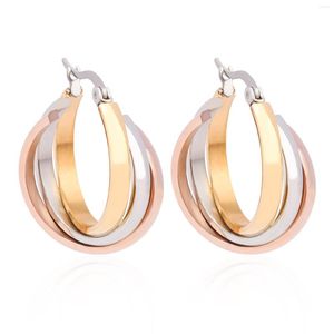 Hoop Earrings Gold Plated Twist Three-Tone For Women Tri Color Yellow White Twisted