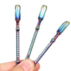 Colorful Smoking Metal Skull Diamonds Decoration Portable Dry Herb Tobacco Oil Rigs Dabber Spoon Snuff Snorter Sniffer Snuffer Shovel Scoop Cigarette Holder DHL