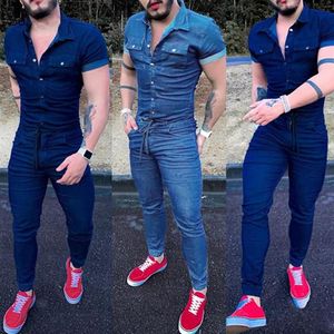 Macacão de jeans de jeans masculino para homens macacão moda moda streetwear One Piece Slim Fit Manga curta Terristas de joggers masculino 260a