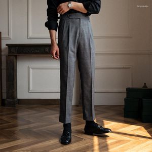 Men's Suits Luxury High Waist Casual Pants Korean Fashion Versatile Slim Long Fall Clothes Office Trousers Men Gray