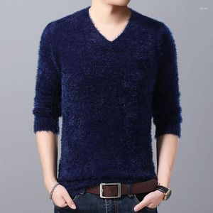 Herrtröjor Autumn Winter Solid Color Korean Style tröja Kvinnor Matchar alla Pullover V-ringning Ribbed Bottom Shirt Fashion Tops Male Clothes