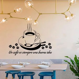 Wall Stickers Un Cafe Es Sirmpre Una Buena Idea Spanish Sticker Living Room Restaurant Decals Wallpaper Home Decoration Coffee