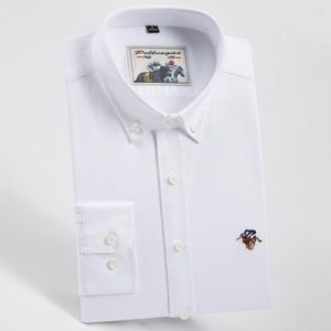 Men's Casual Shirts Long Sleeve Oxford Shirt Cotton Fashion Grid Stripe Male Luxury Button-down White Soft Colthing