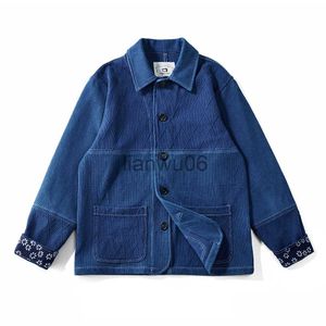 Jackets masculinos Vintage Indigo Jacket Men Men Workwear Ferramentas Jaqueta de Ferramentas de Autumn Winter Blue Kendo Fabric Cardigan Coat J230811