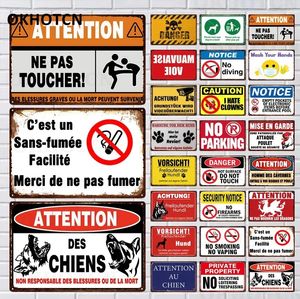 Vintage Warning Wall Stickers Caution Metal Tin Plate No Smoking No Parking Attention Metal Sign Notice Plaque Retro Man Cave Outdoor Wall Room 30X20CM w01