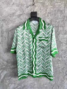 24SS Casablanca Designer de seda camisa clássica Men clássico thin tridimensional Camisas de encaixe soltas Sombra Screen Bullet Screen preto e branco camisa havaiana