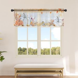 Curtain Thanksgiving Autumn White Pumpkin Short Tulle Curtains For Kitchen Cafe Sheer Voile Half-Curtain Bedroom Doorway