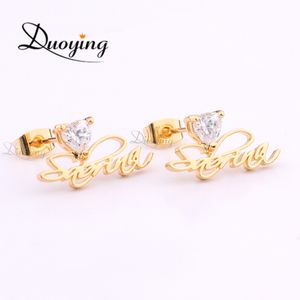 Hoop Huggie Duoying Personalized Custom Nameplate Earrings For Women Customize Initial Cursive Name Stud Earring Gift Girls 230811