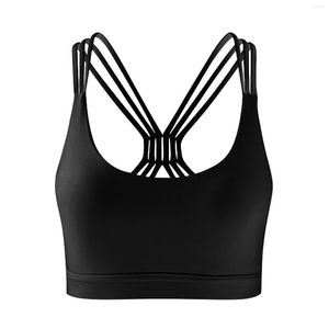 Yoga outfit kvinnor sport bh crossover med bröstkudde stretch andas fitness topp ärmlös b2cshop