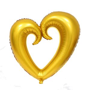 Dekoration Big Hollow Heart Shape Foil Ballongs Bröllopsdekoration Ballong Valentine's Day Gold Heart Supplies Balloons